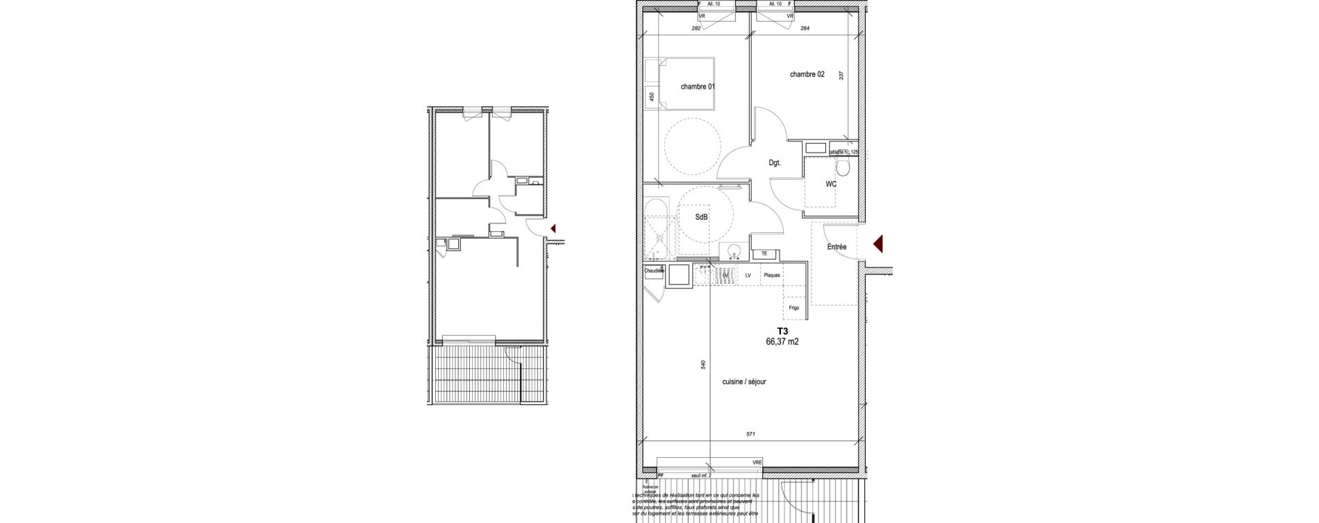 Appartement T3 de 66,37 m2 &agrave; Hy&egrave;res Centre