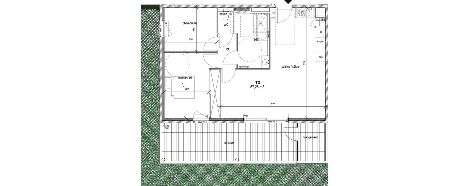Appartement T3 de 67,26 m2 &agrave; Hy&egrave;res Centre