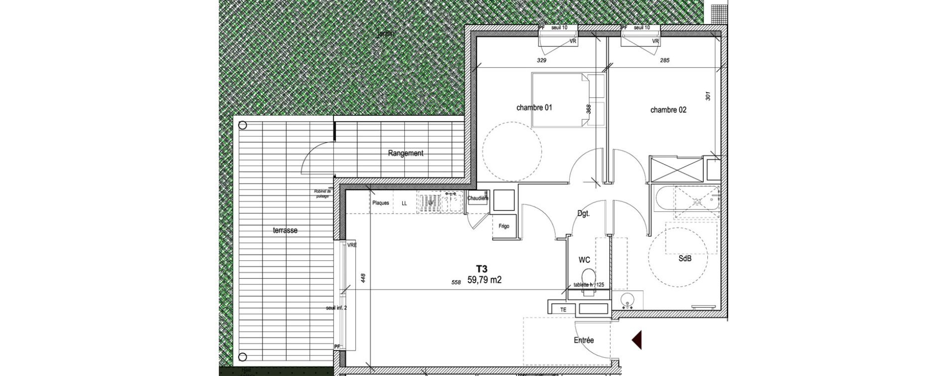 Appartement T3 de 59,79 m2 &agrave; Hy&egrave;res Centre