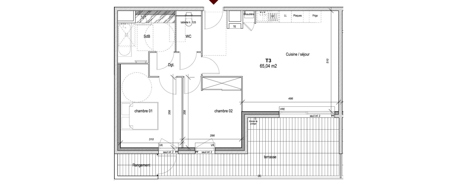 Appartement T3 de 65,04 m2 &agrave; Hy&egrave;res Centre