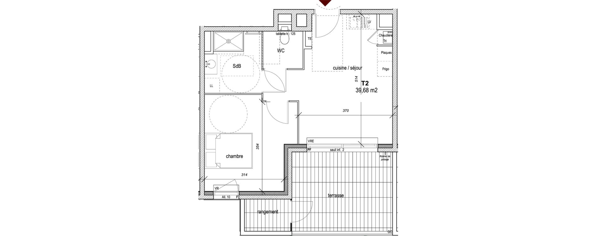 Appartement T2 de 39,68 m2 &agrave; Hy&egrave;res Centre