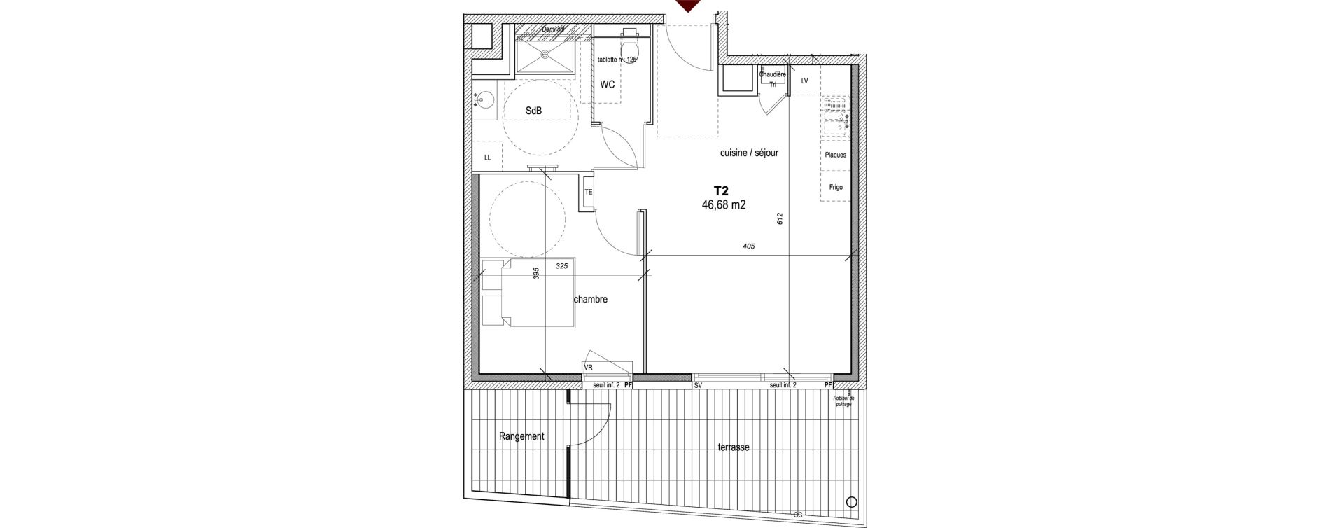 Appartement T2 de 46,68 m2 &agrave; Hy&egrave;res Centre