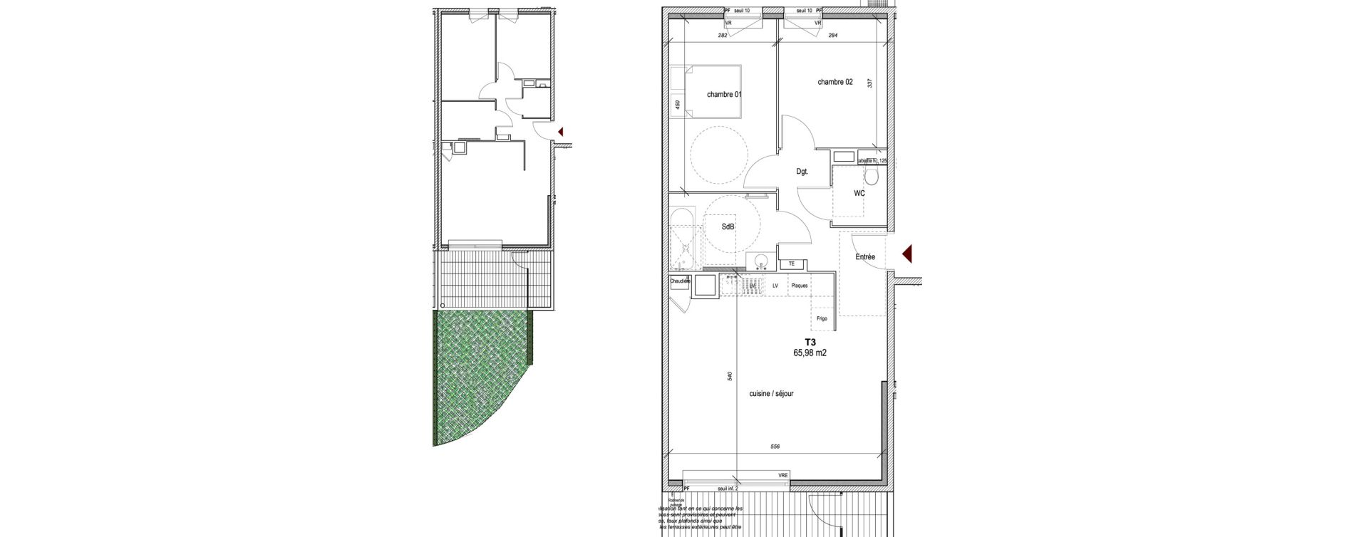 Appartement T3 de 65,98 m2 &agrave; Hy&egrave;res Centre