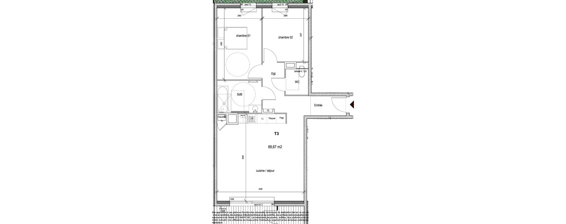 Appartement T3 de 68,67 m2 &agrave; Hy&egrave;res Centre