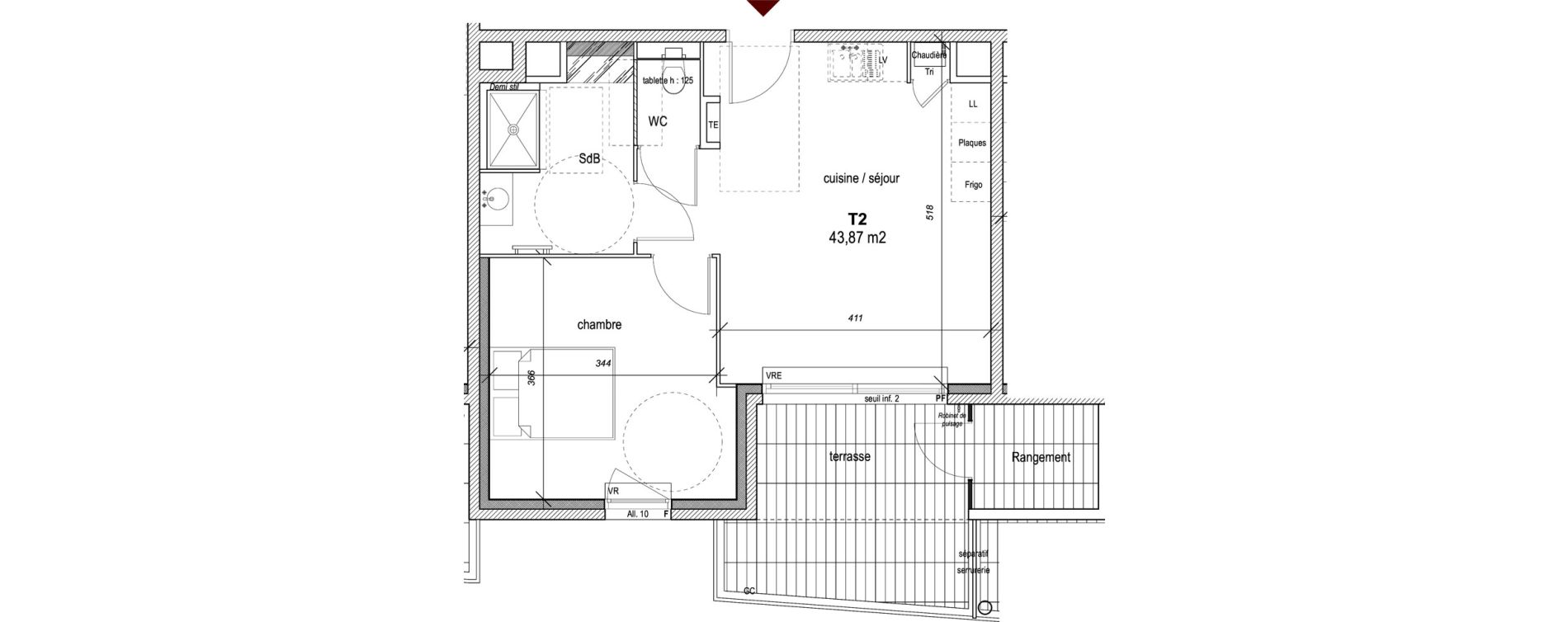 Appartement T2 de 43,87 m2 &agrave; Hy&egrave;res Centre