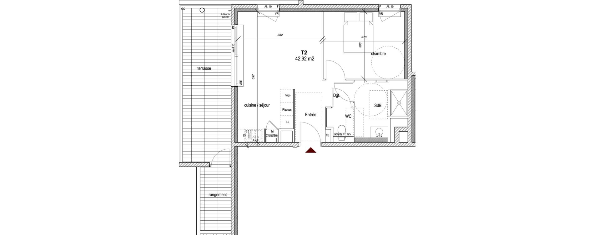 Appartement T2 de 42,92 m2 &agrave; Hy&egrave;res Centre