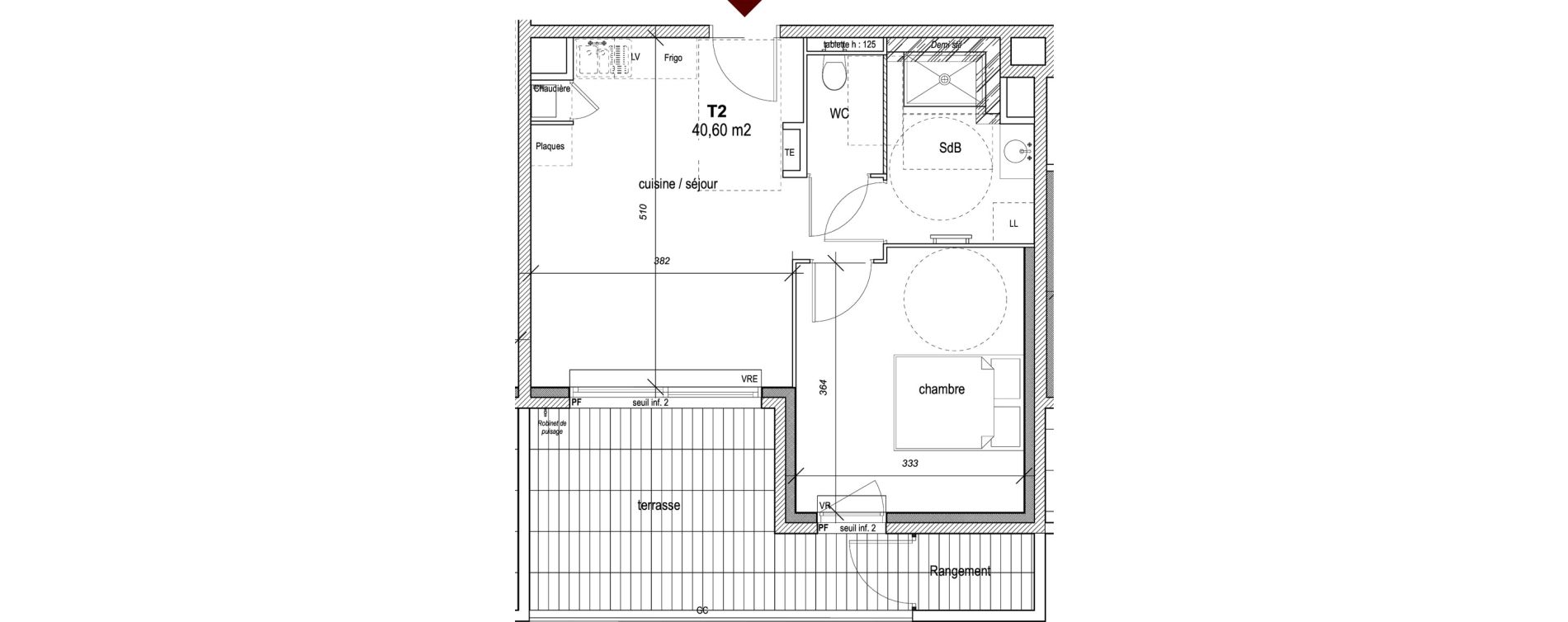 Appartement T2 de 40,60 m2 &agrave; Hy&egrave;res Centre