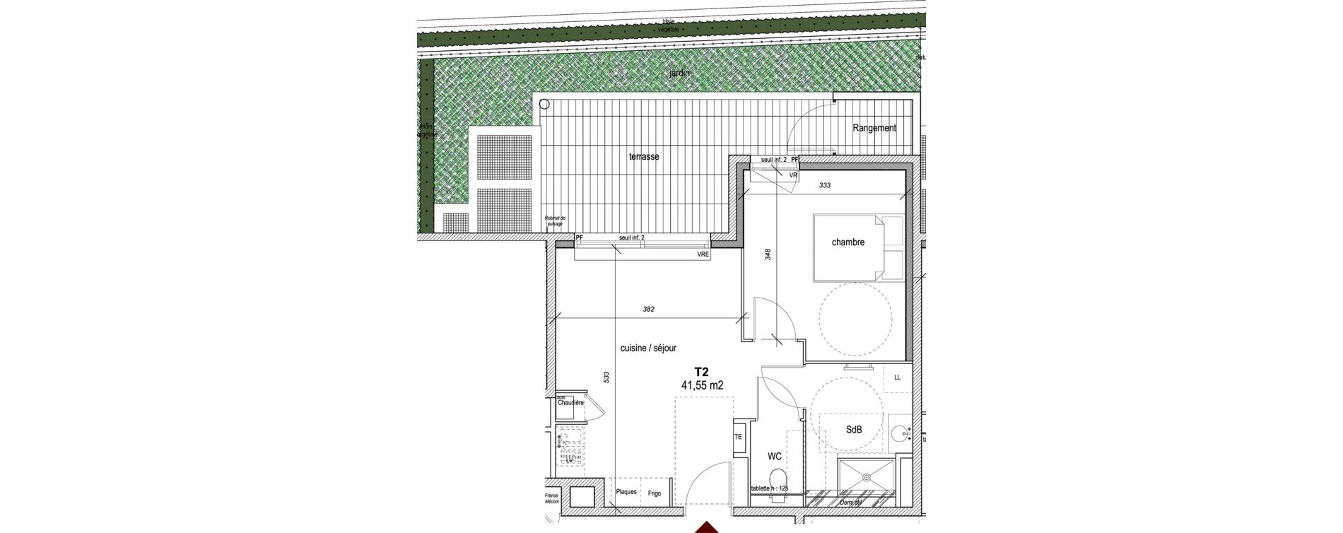 Appartement T2 de 41,55 m2 &agrave; Hy&egrave;res Centre