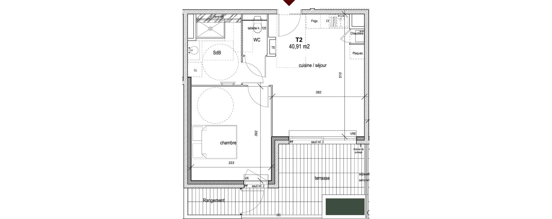 Appartement T2 de 40,91 m2 &agrave; Hy&egrave;res Centre