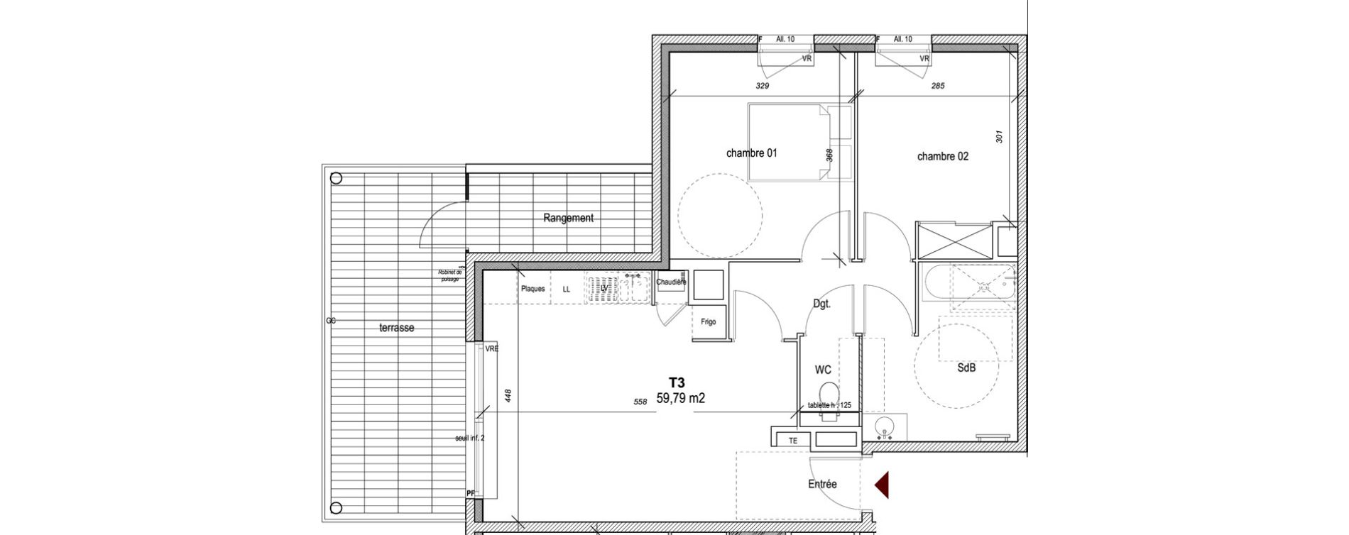 Appartement T3 de 59,79 m2 &agrave; Hy&egrave;res Centre