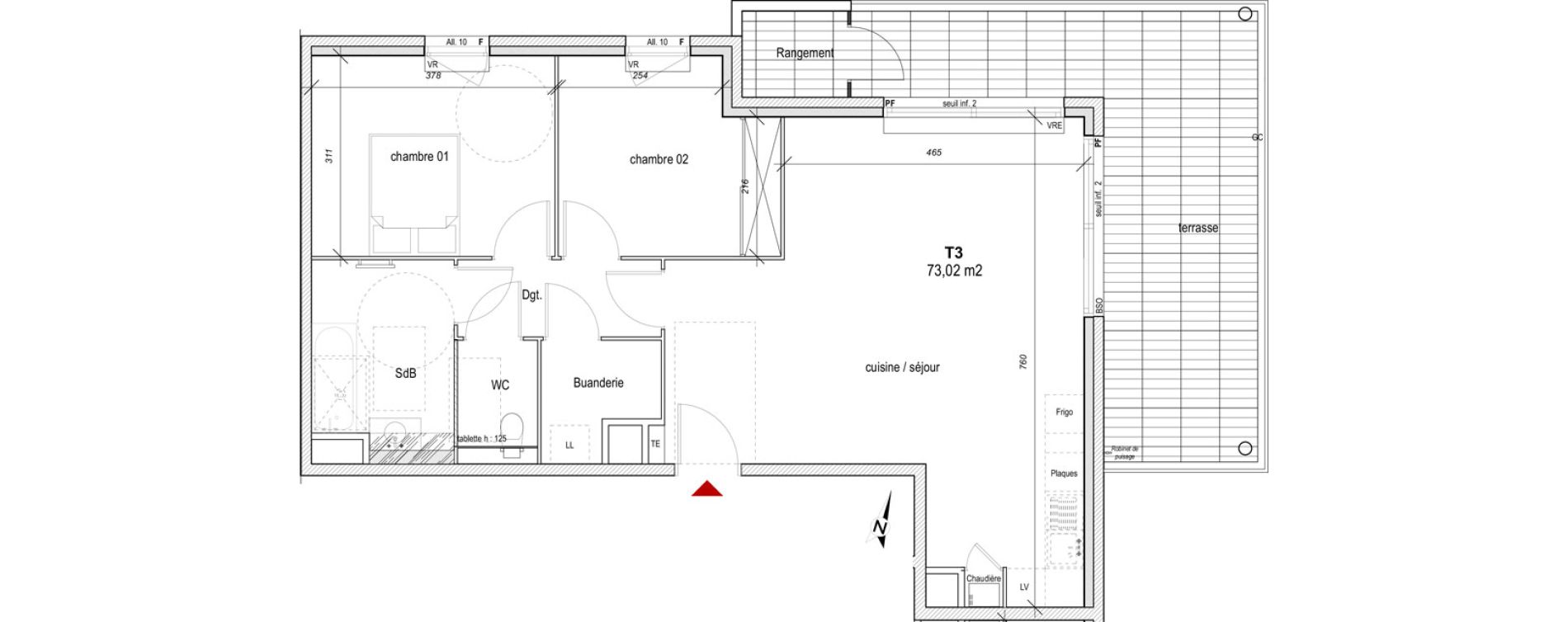 Appartement T3 de 73,02 m2 &agrave; Hy&egrave;res Centre