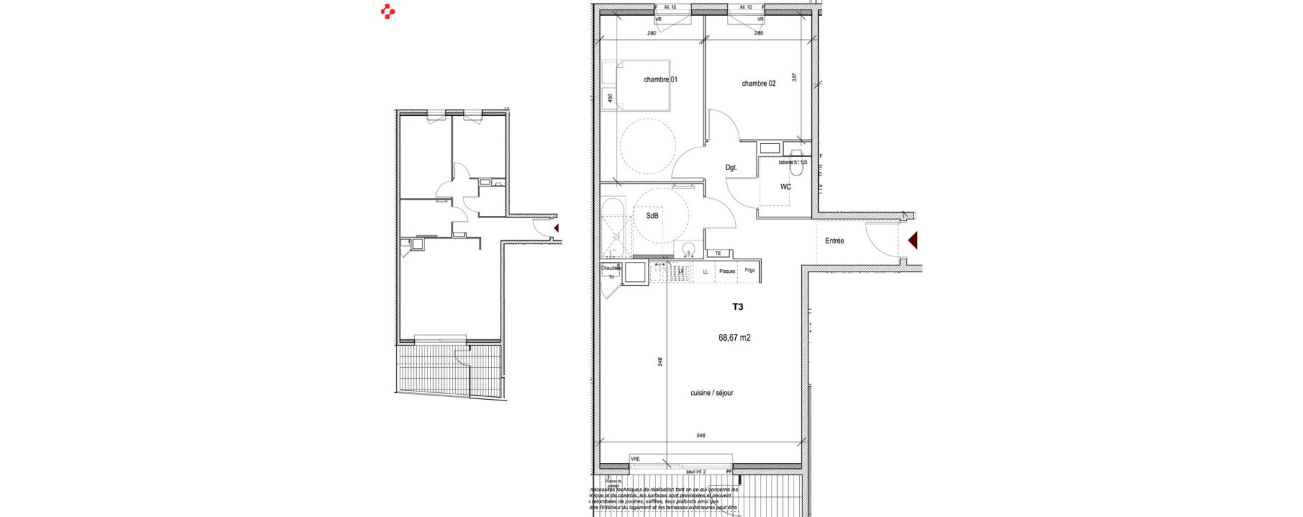 Appartement T3 de 68,67 m2 &agrave; Hy&egrave;res Centre