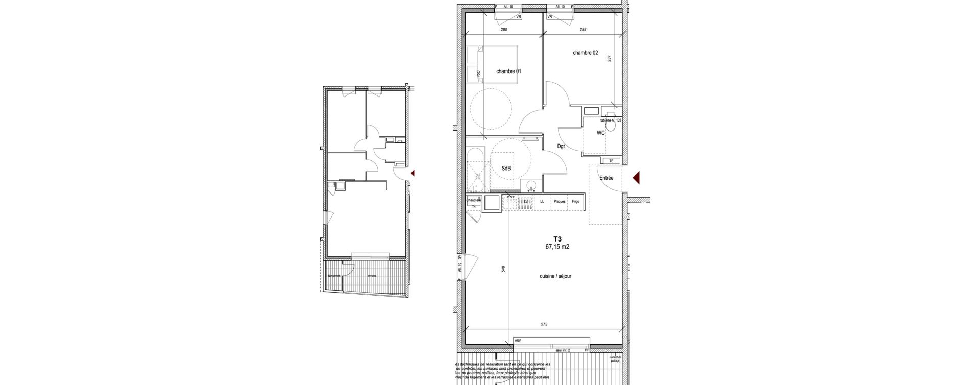 Appartement T3 de 67,15 m2 &agrave; Hy&egrave;res Centre