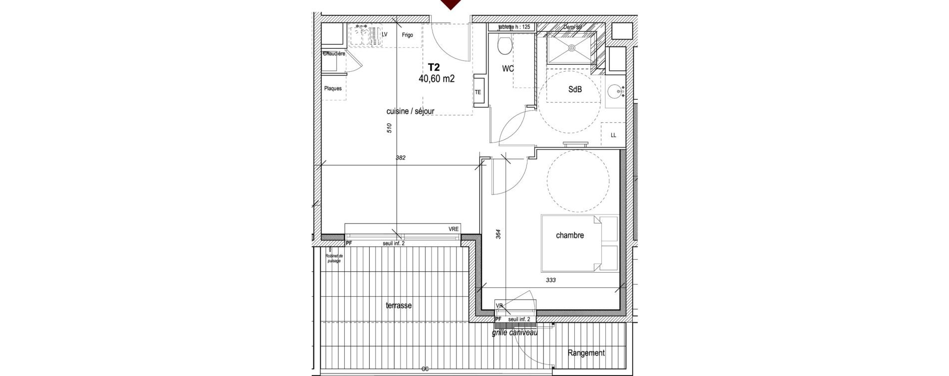 Appartement T2 de 40,60 m2 &agrave; Hy&egrave;res Centre