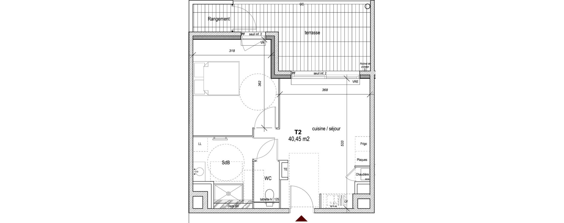 Appartement T2 de 40,45 m2 &agrave; Hy&egrave;res Centre