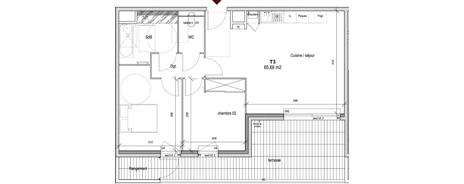Appartement T3 de 65,68 m2 &agrave; Hy&egrave;res Centre