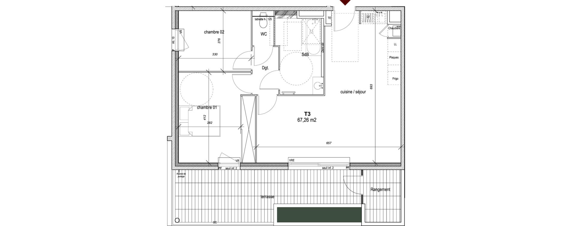 Appartement T3 de 67,26 m2 &agrave; Hy&egrave;res Centre