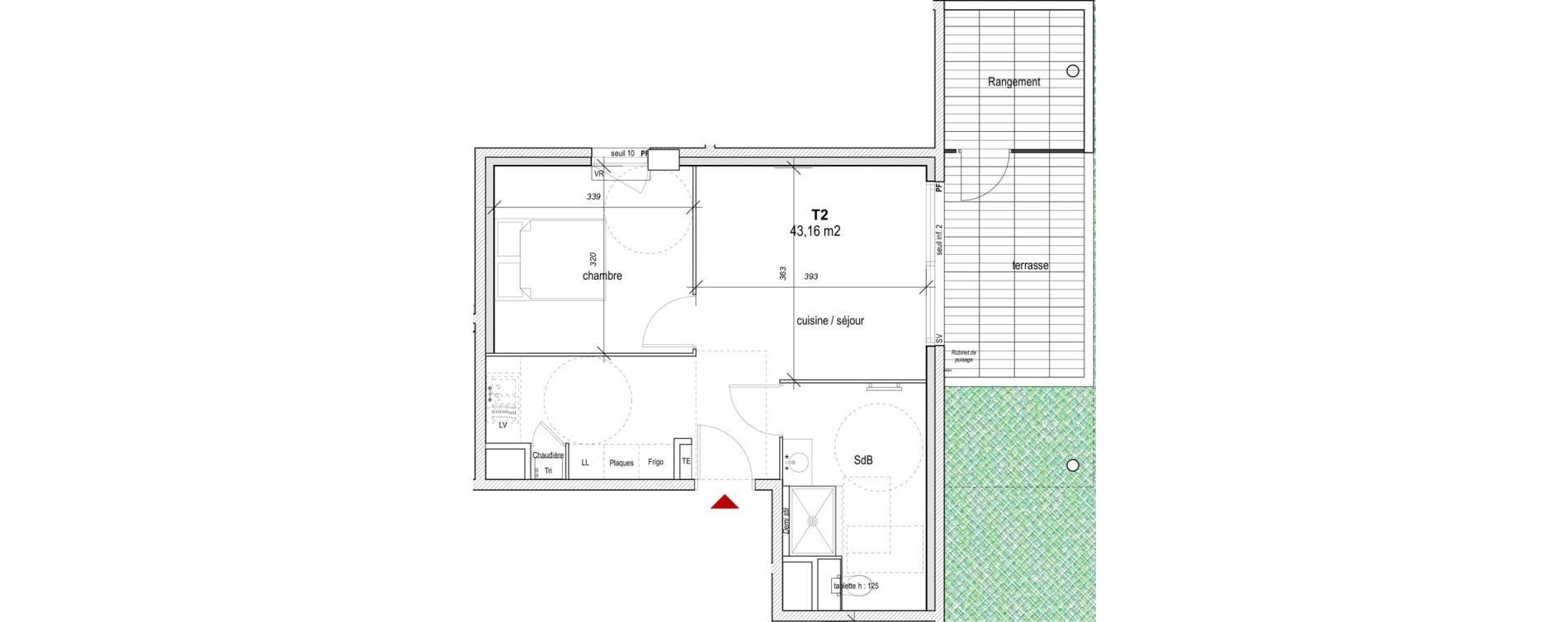 Appartement T2 de 43,16 m2 &agrave; Hy&egrave;res Centre
