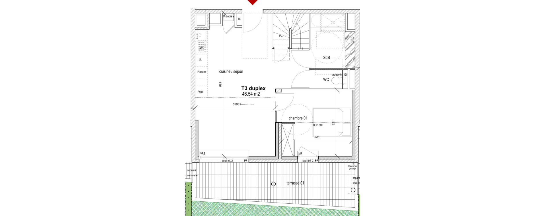 Duplex T3 de 75,98 m2 &agrave; Hy&egrave;res Centre