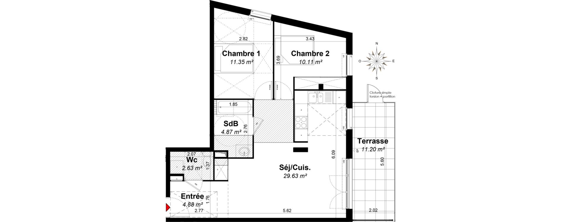 Appartement T3 de 63,47 m2 &agrave; Hy&egrave;res Riondet