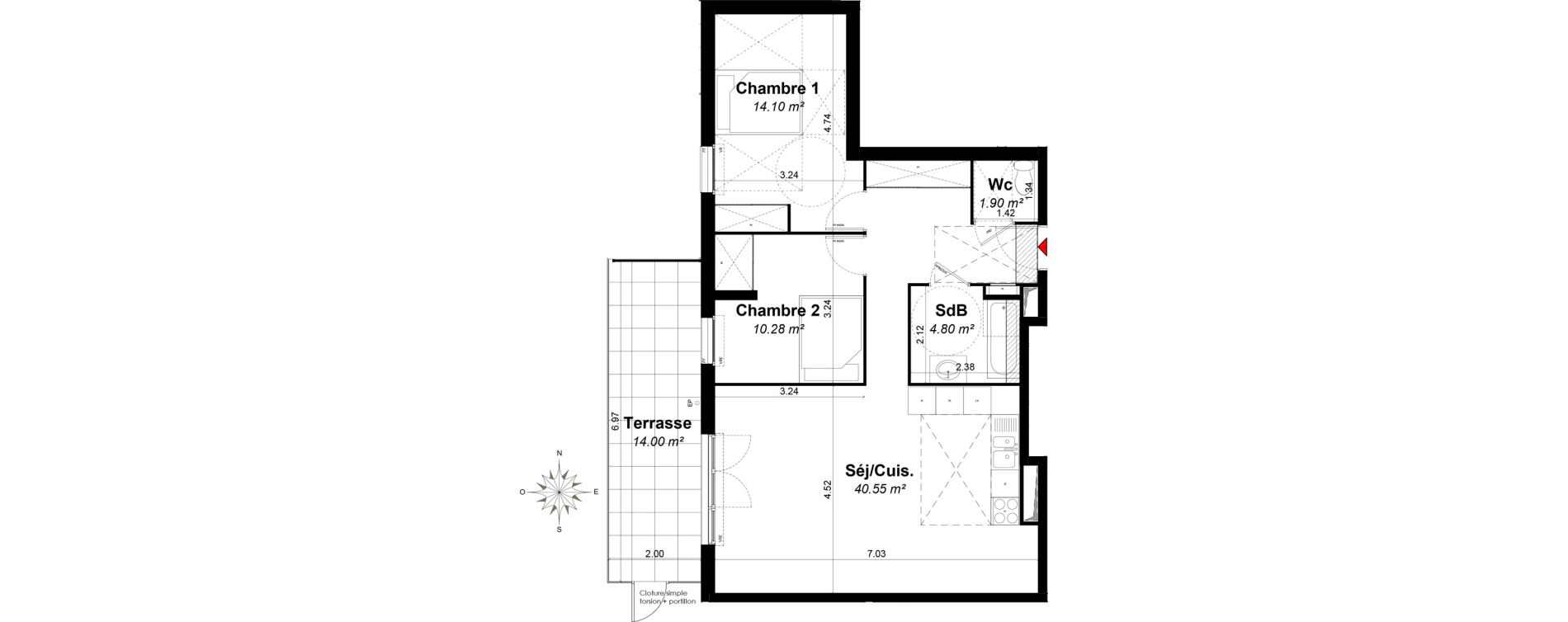 Appartement T3 de 71,64 m2 &agrave; Hy&egrave;res Riondet
