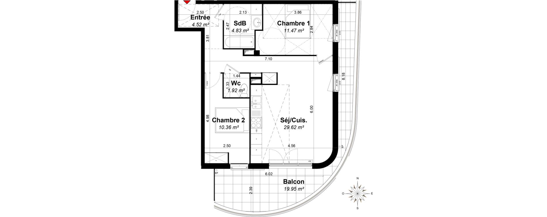Appartement T3 de 62,72 m2 &agrave; Hy&egrave;res Riondet