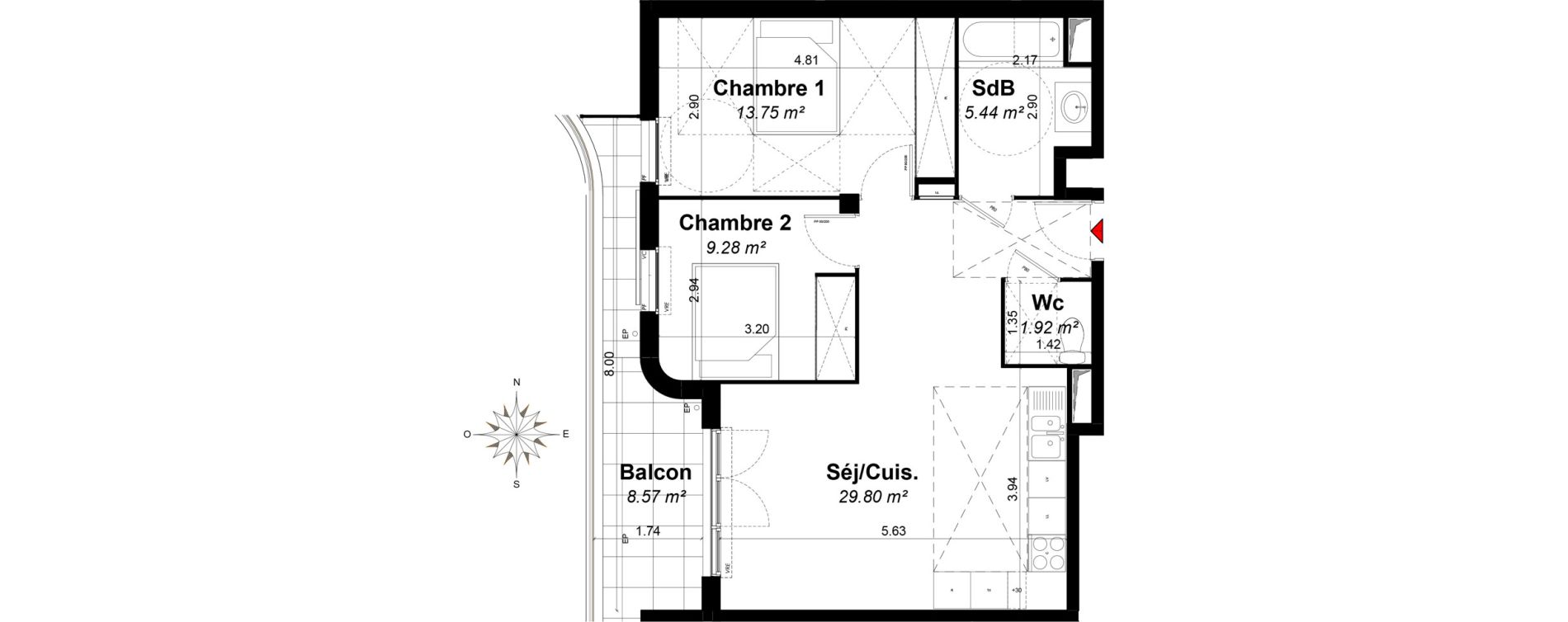 Appartement T3 de 60,18 m2 &agrave; Hy&egrave;res Riondet