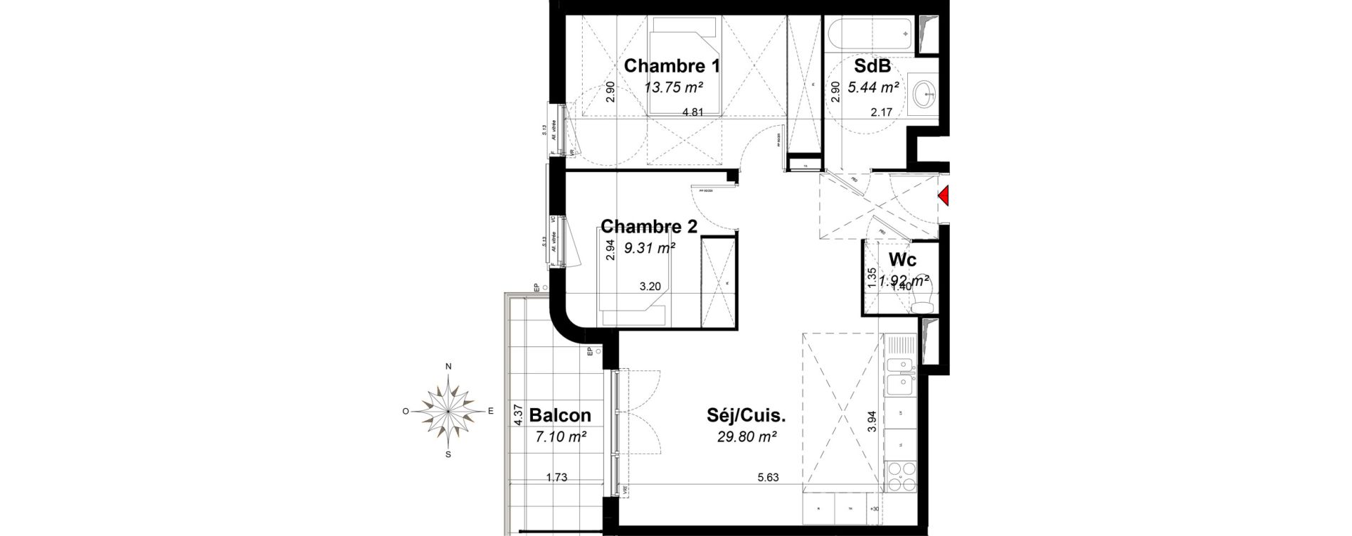 Appartement T3 de 60,21 m2 &agrave; Hy&egrave;res Riondet
