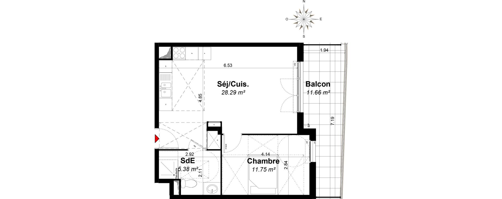 Appartement T2 de 45,42 m2 &agrave; Hy&egrave;res Riondet