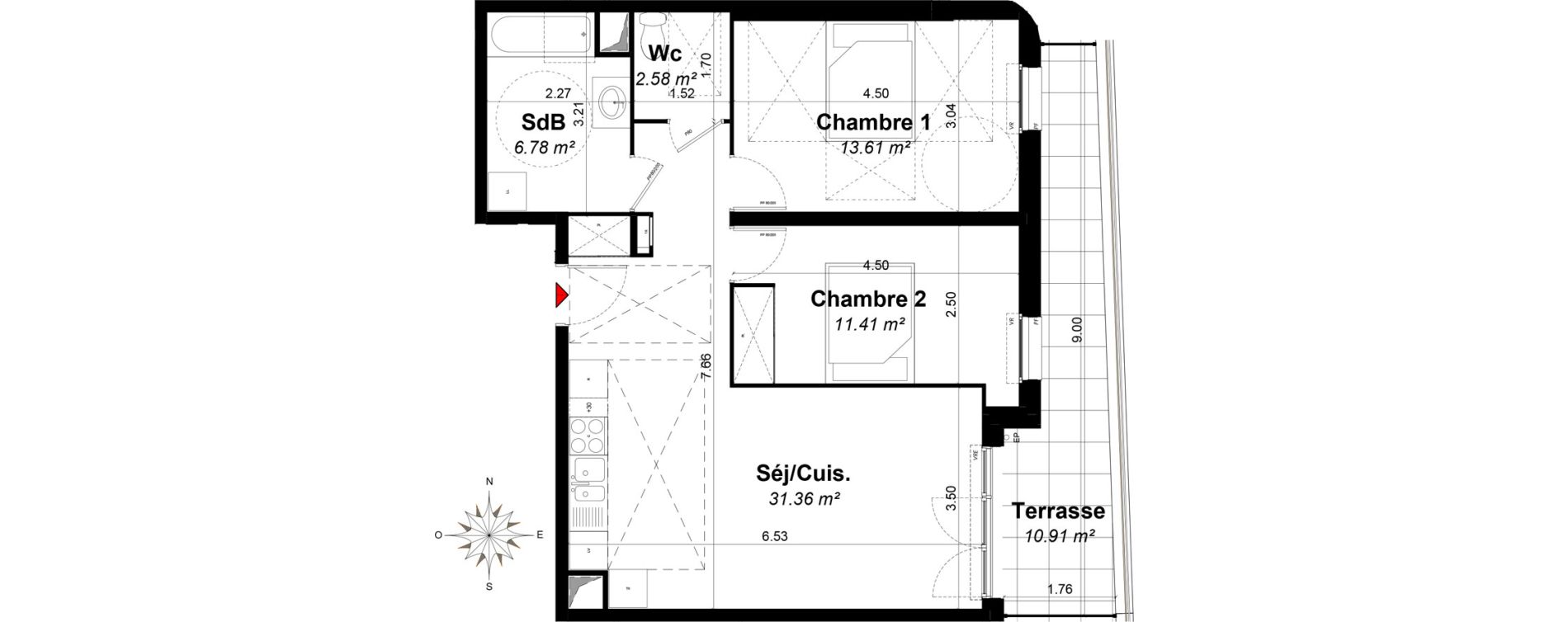 Appartement T3 de 65,74 m2 &agrave; Hy&egrave;res Riondet