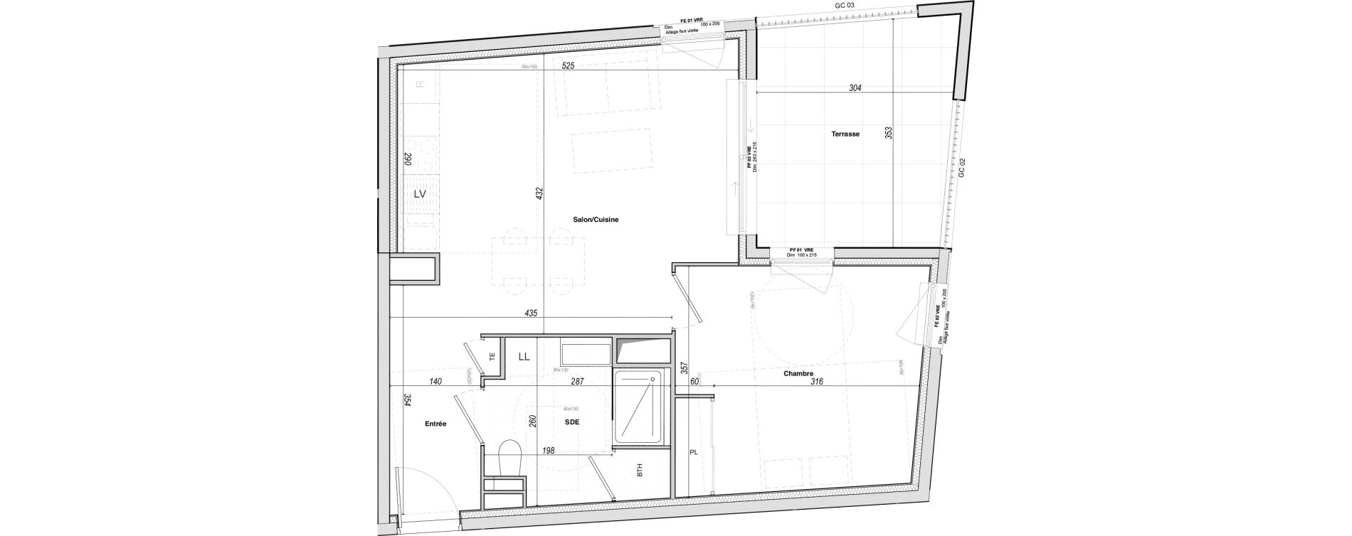 Appartement T2 de 44,89 m2 &agrave; Hy&egrave;res Le versant des roches