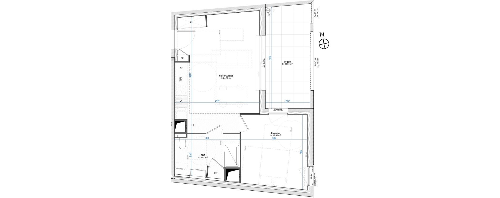 Appartement T2 de 43,52 m2 &agrave; Hy&egrave;res Le versant des roches