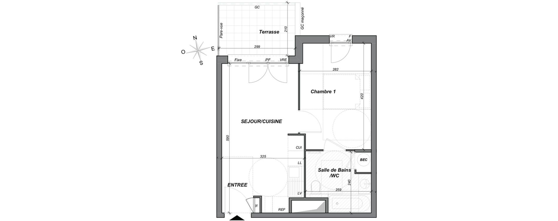 Appartement T2 de 35,25 m2 &agrave; Hy&egrave;res Centre