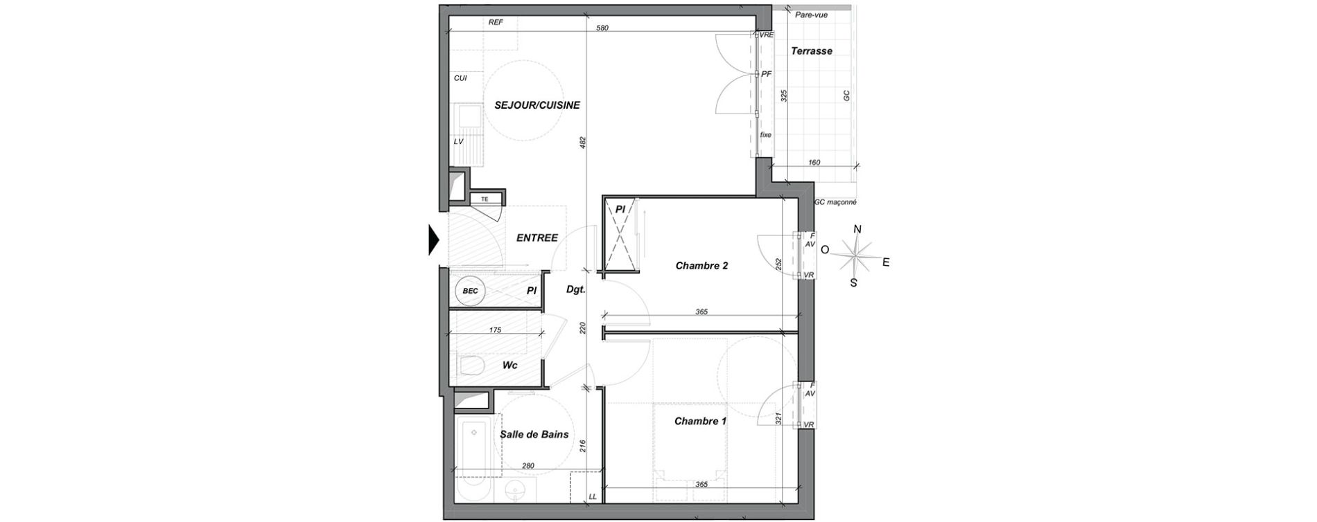Appartement T3 de 55,80 m2 &agrave; Hy&egrave;res Centre