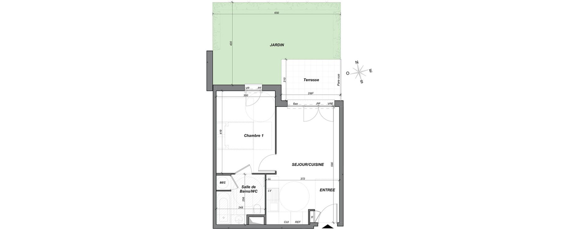 Appartement T2 de 38,50 m2 &agrave; Hy&egrave;res Centre