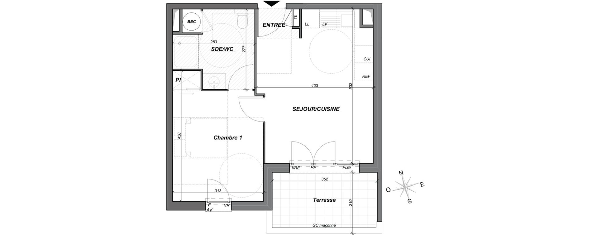 Appartement T2 de 39,70 m2 &agrave; Hy&egrave;res Centre
