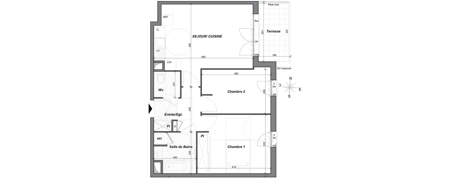 Appartement T3 de 56,80 m2 &agrave; Hy&egrave;res Centre