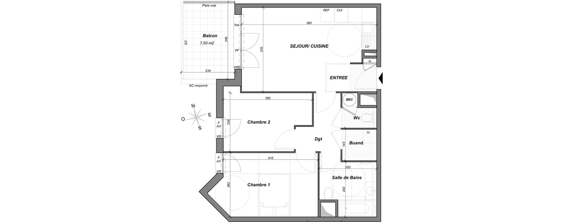 Appartement T3 de 56,85 m2 &agrave; Hy&egrave;res Centre