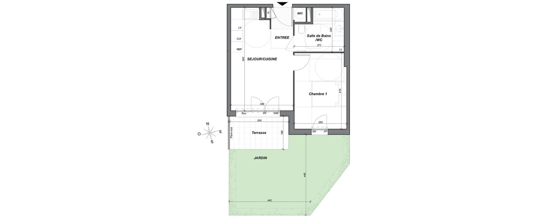 Appartement T2 de 36,55 m2 &agrave; Hy&egrave;res Centre