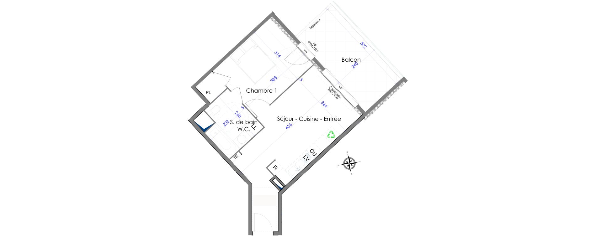 Appartement T2 de 40,85 m2 &agrave; Hy&egrave;res Centre