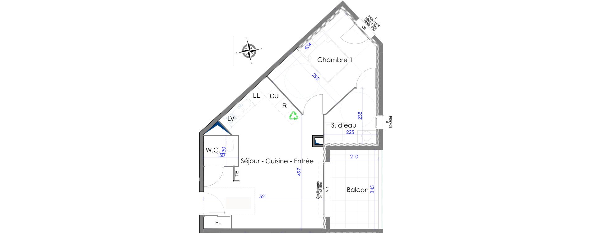 Appartement T2 de 44,25 m2 &agrave; Hy&egrave;res Centre