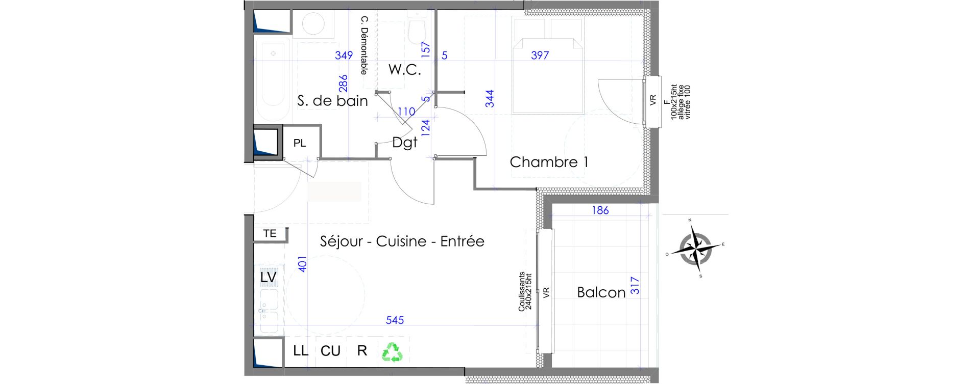 Appartement T2 de 42,45 m2 &agrave; Hy&egrave;res Centre