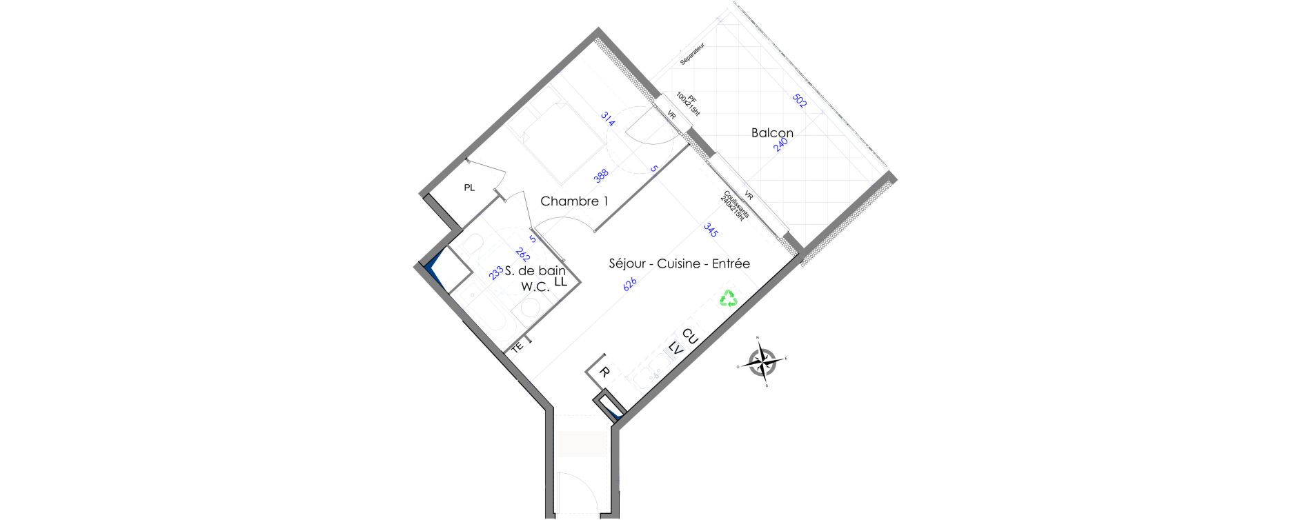 Appartement T2 de 40,80 m2 &agrave; Hy&egrave;res Centre