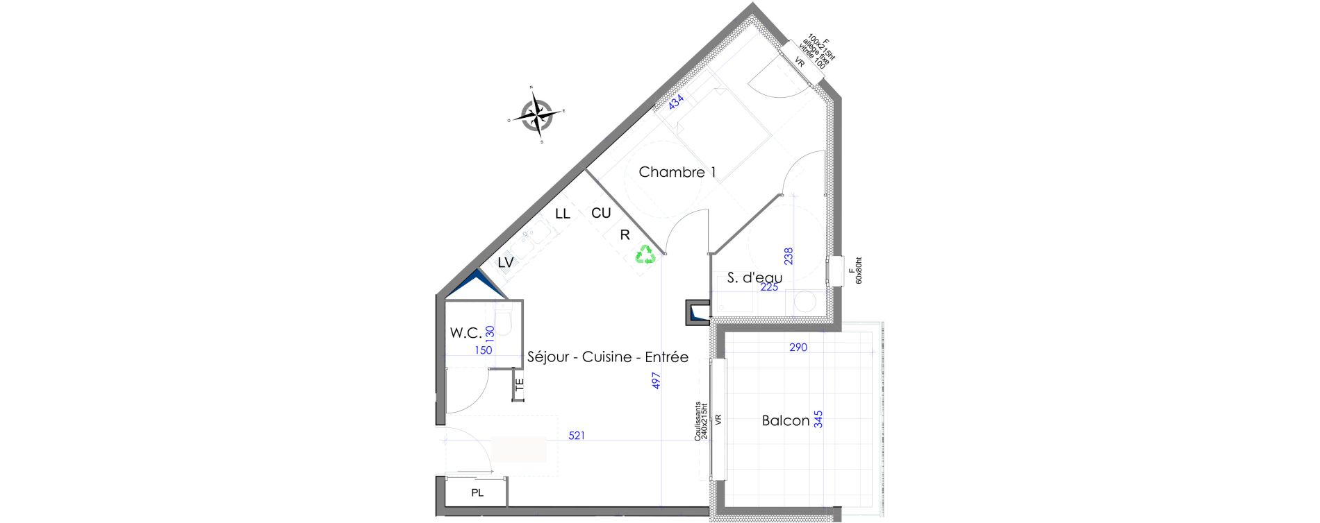 Appartement T2 de 44,25 m2 &agrave; Hy&egrave;res Centre