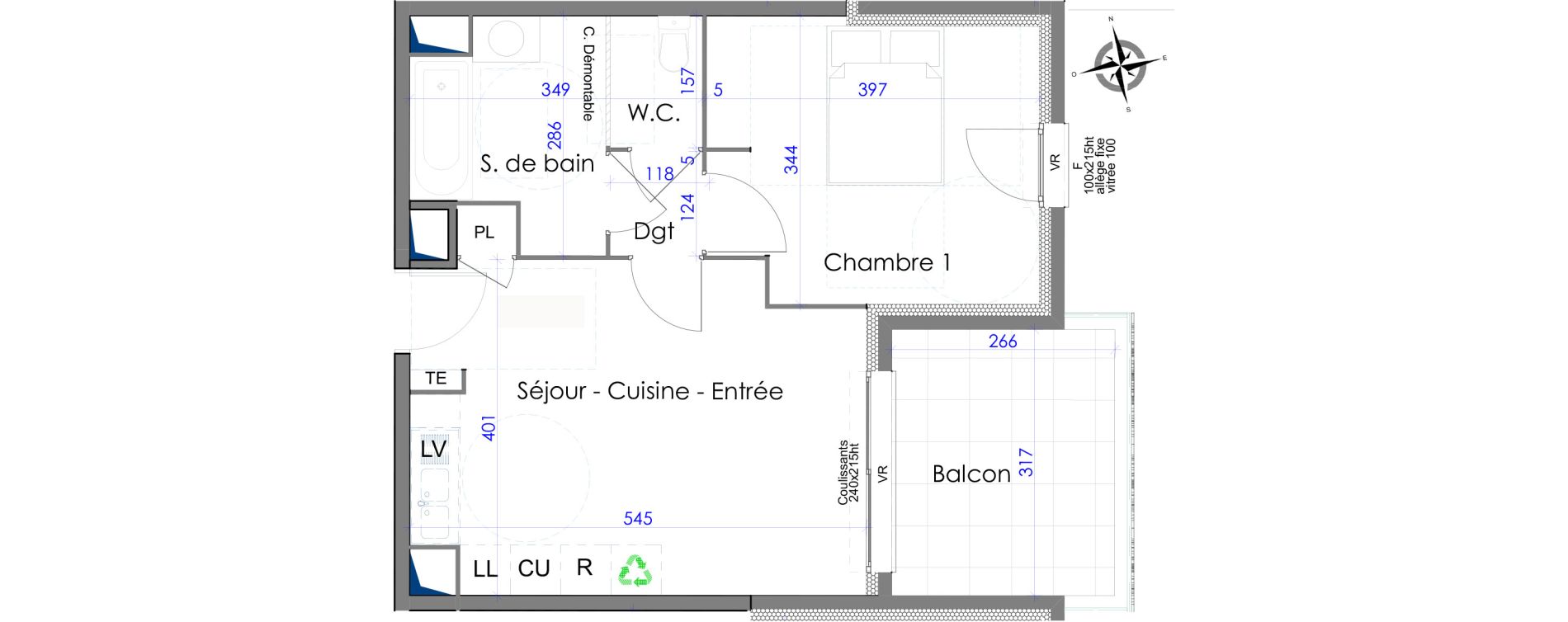 Appartement T2 de 42,40 m2 &agrave; Hy&egrave;res Centre