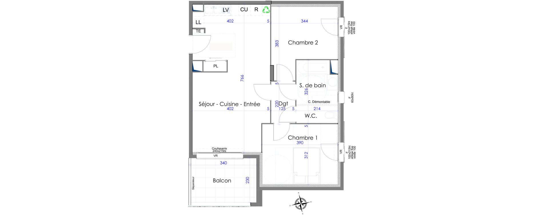 Appartement T3 de 61,35 m2 &agrave; Hy&egrave;res Centre