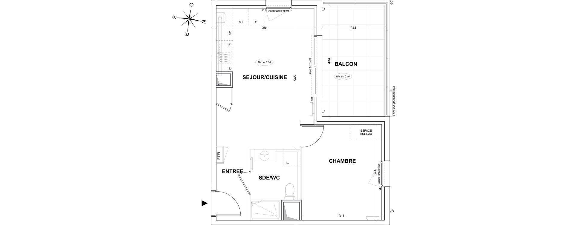 Appartement T2 de 39,57 m2 &agrave; Hy&egrave;res Olbius riquier - nartettes