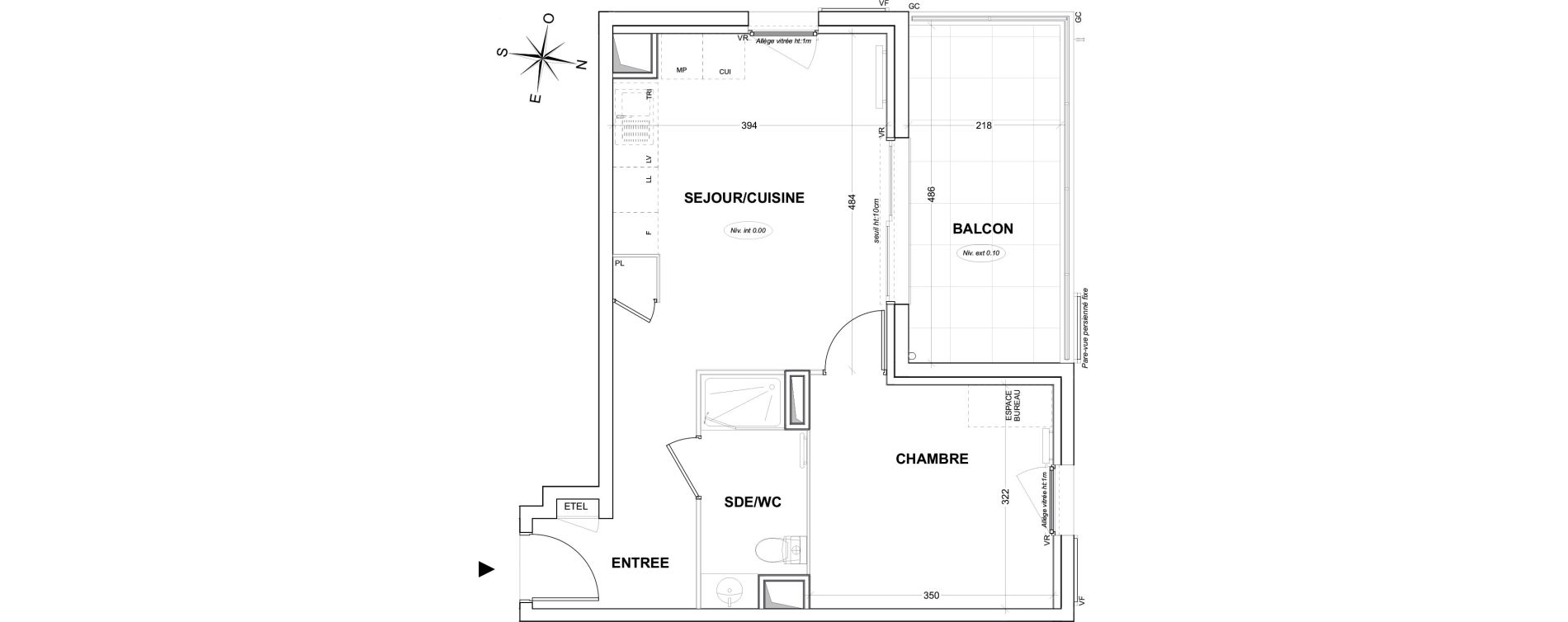 Appartement T2 de 40,16 m2 &agrave; Hy&egrave;res Olbius riquier - nartettes