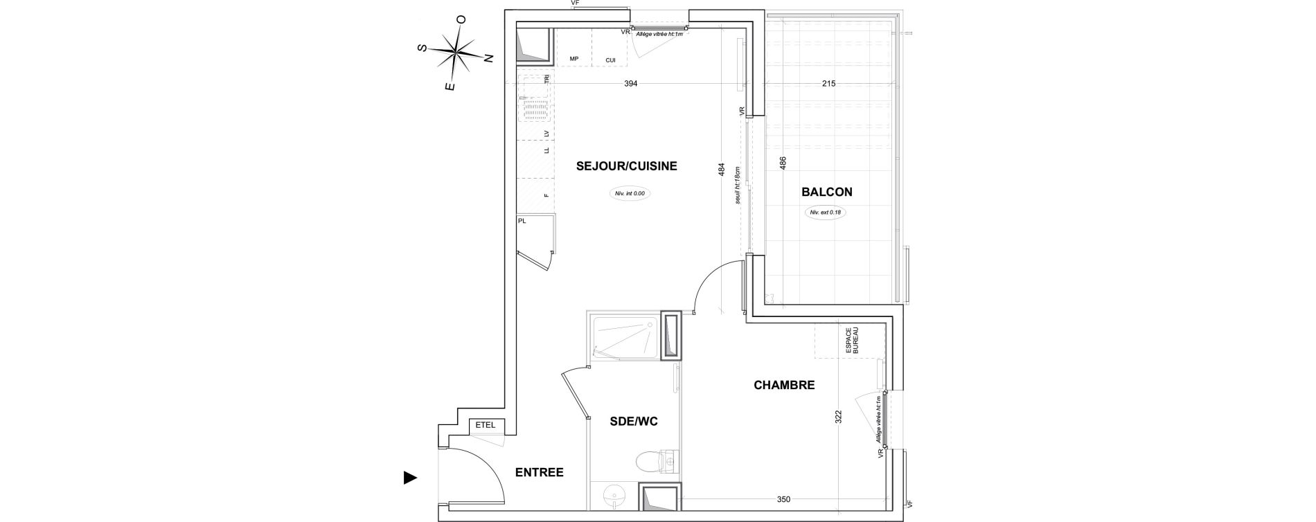 Appartement T2 de 40,16 m2 &agrave; Hy&egrave;res Olbius riquier - nartettes