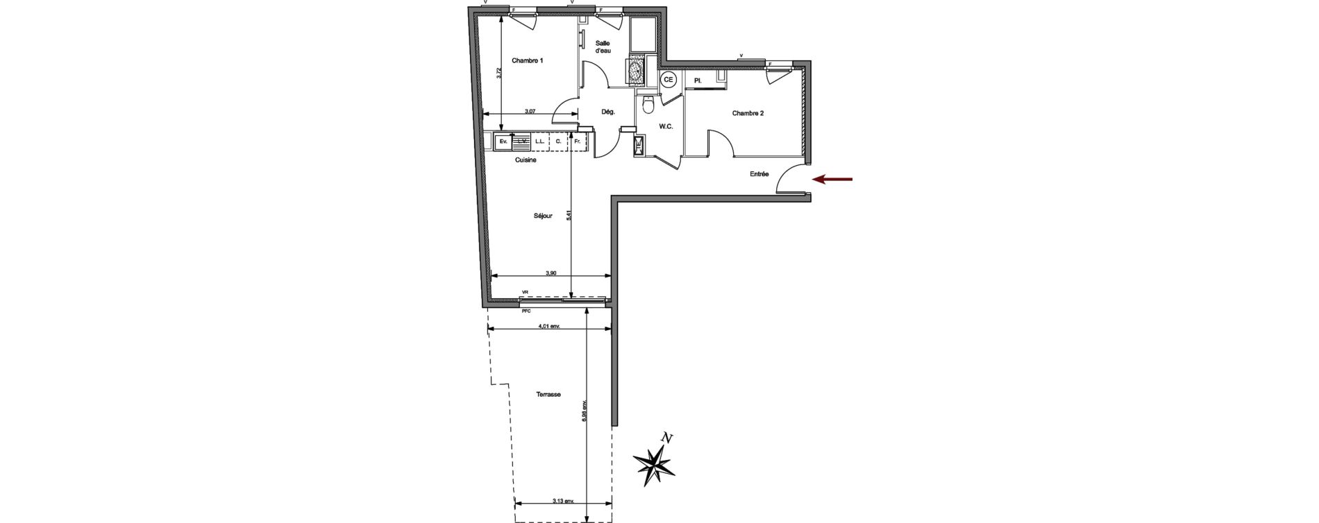 Appartement T3 de 63,25 m2 &agrave; Hy&egrave;res Centre